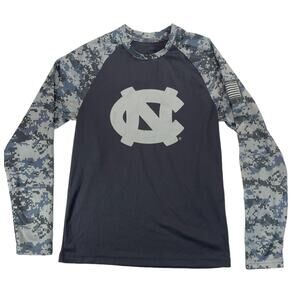 OHT UNC Tar Heels Men’s S Digital Camo Raglan Long Sleeve Shirt Navy Blue Grey